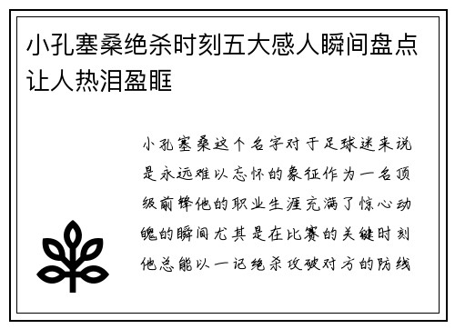 小孔塞桑绝杀时刻五大感人瞬间盘点让人热泪盈眶