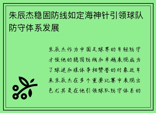 朱辰杰稳固防线如定海神针引领球队防守体系发展